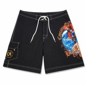 Captain Morgan Board Shorts Mens 38 Black Brave Wave Pirate Swim Trunks Rum Logo